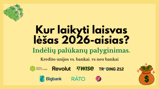 kur laikyti laisvas lėšas 2026-aisiais, indėlių palūkanų palyginimas